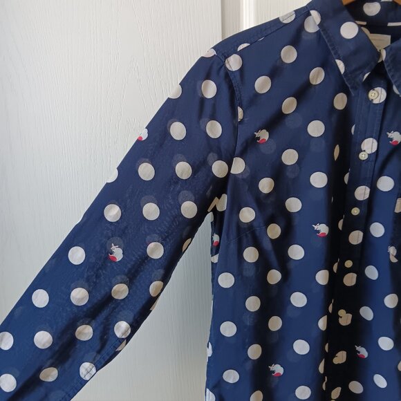 Gap Women's Navy Fox Print Polka Dot The Fitted Boyfriend Cotton Shirt Size S - Picture 7 of 15